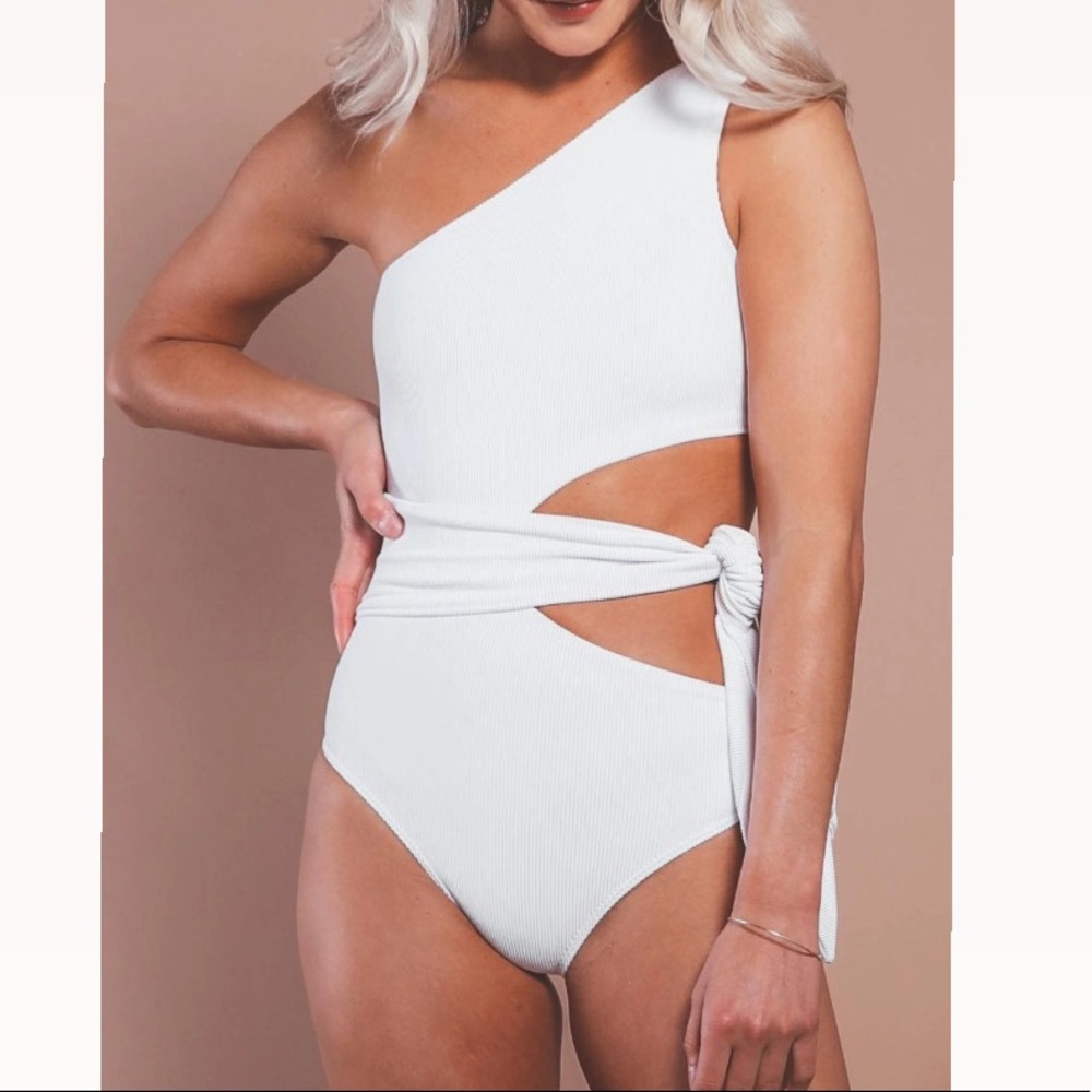 White one piece bathing suit swim